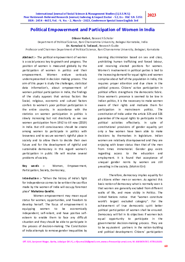 Pdf Political Empowerment And Participation Of Women In India