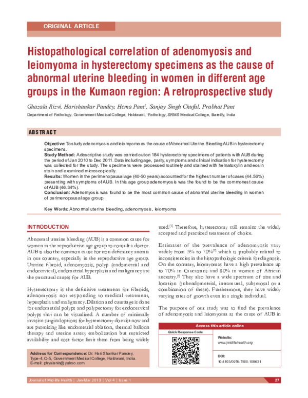 (PDF) Histopathological correlation of adenomyosis and leiomyoma in ...