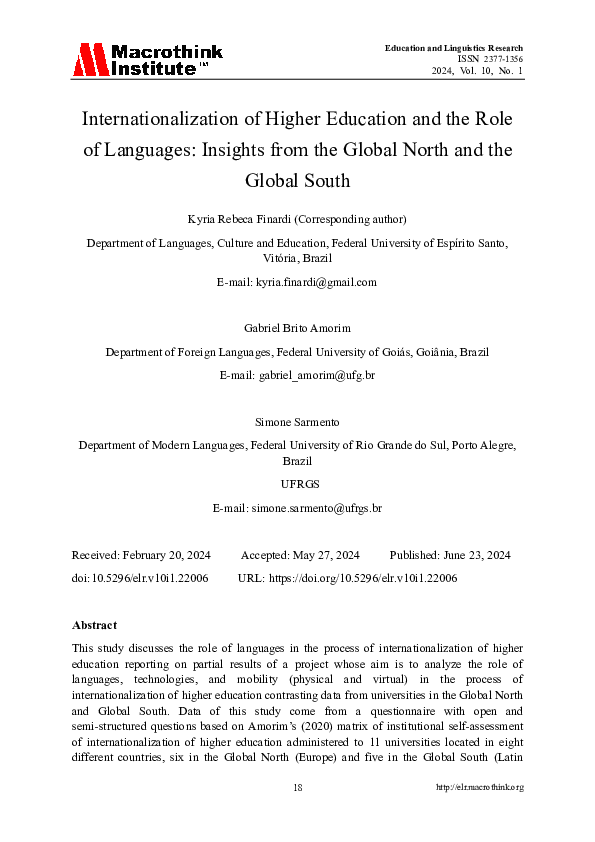 (PDF) Internationalization of Higher Education and the Role of ...