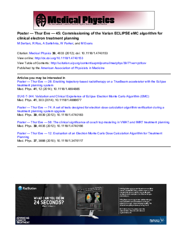 (PDF) Poster - Thur Eve - 45: Commissioning of the Varian ECLIPSE eMC ...