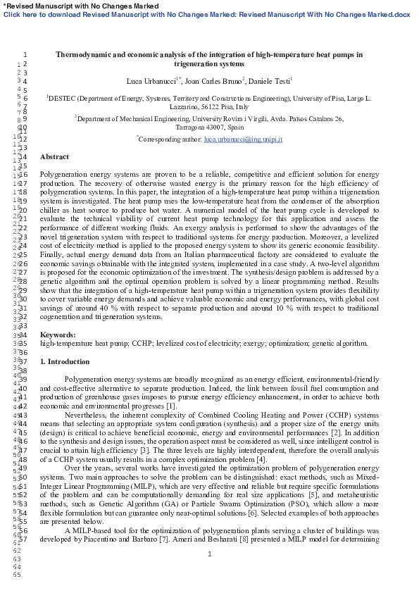 (PDF) Thermodynamic and economic analysis of the integration of high ...