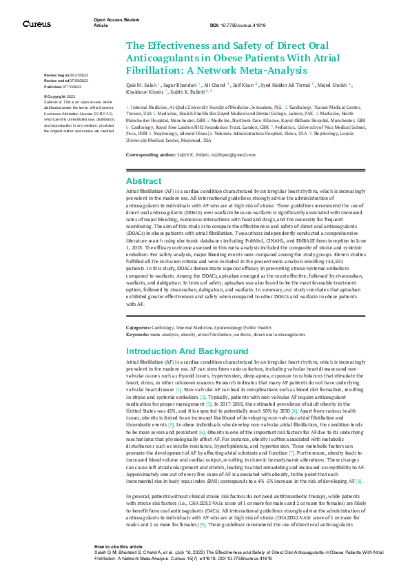 (PDF) The Effectiveness and Safety of Direct Oral Anticoagulants in ...