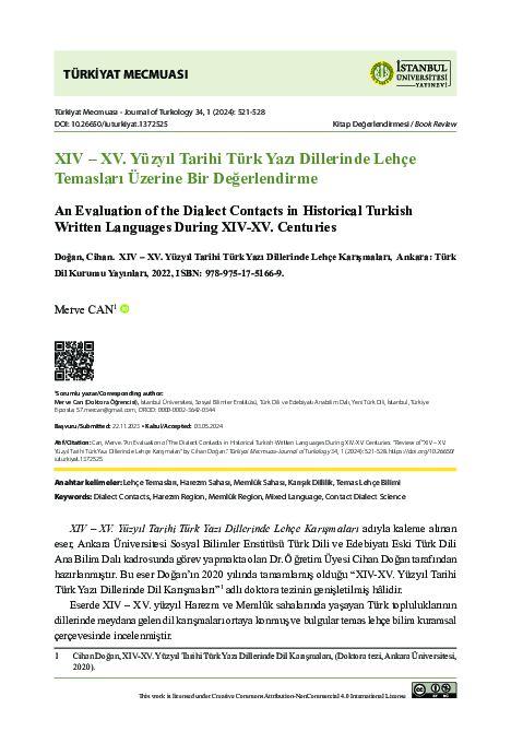 (PDF) XIV -XV. Yüzyıl Tarihi Türk Yazı Dillerinde Lehçe Temasları ...