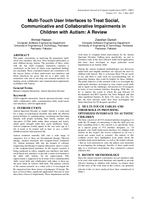 (PDF) Multi-touch User Interfaces to Treat Social, Communicative and ...