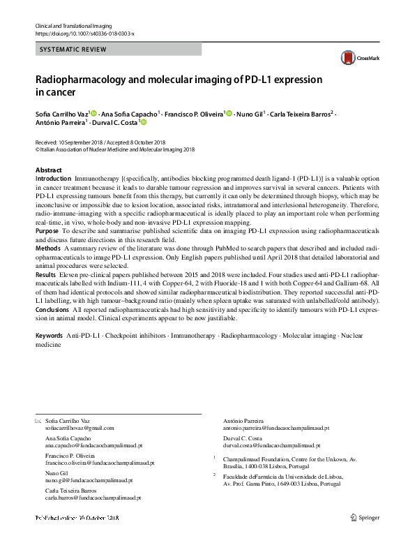 (PDF) Radiopharmacology and molecular imaging of PD-L1 expression in cancer