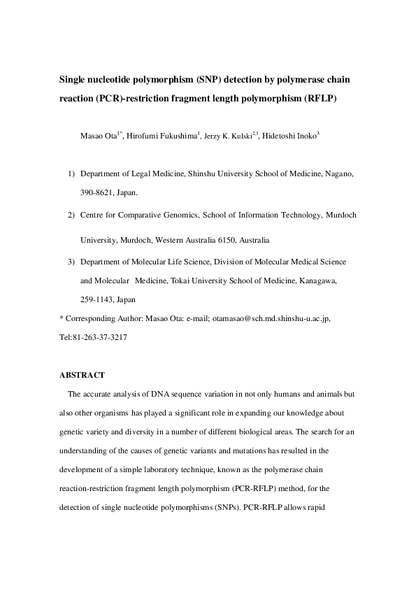 (PDF) Single nucleotide polymorphism detection by polymerase chain ...