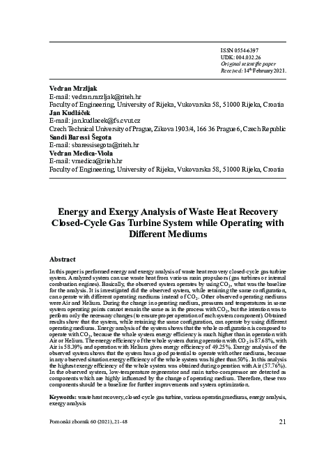 (PDF) Energy and Exergy Analysis of Waste Heat Recovery Closed-Cycle ...
