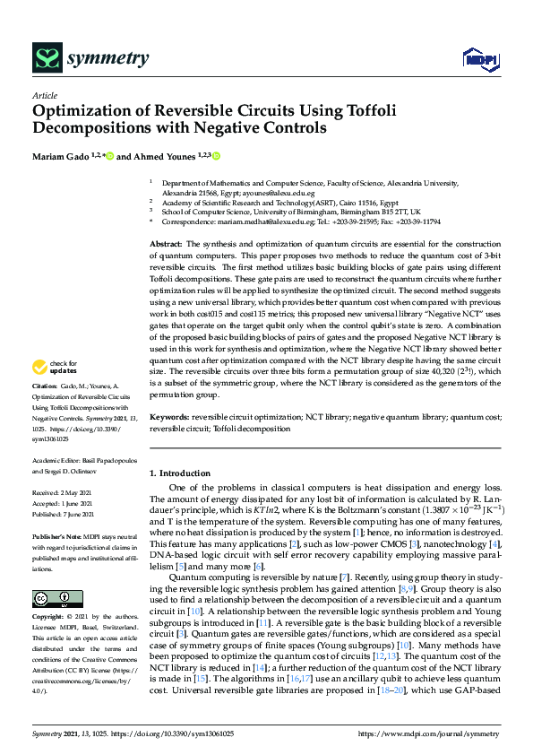 (PDF) Optimization of Reversible Circuits Using Toffoli Decompositions ...