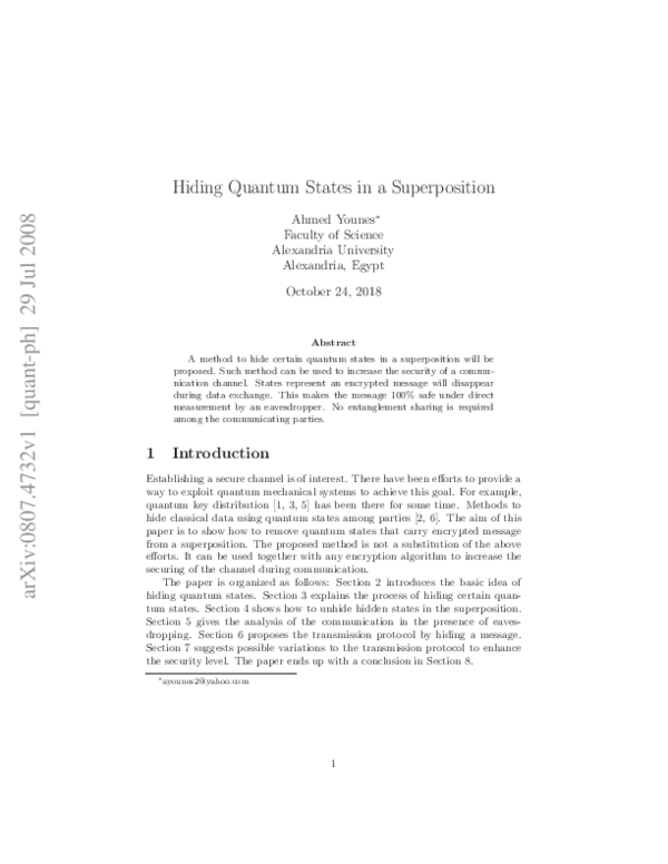 (PDF) Hiding Quantum States in a Superposition