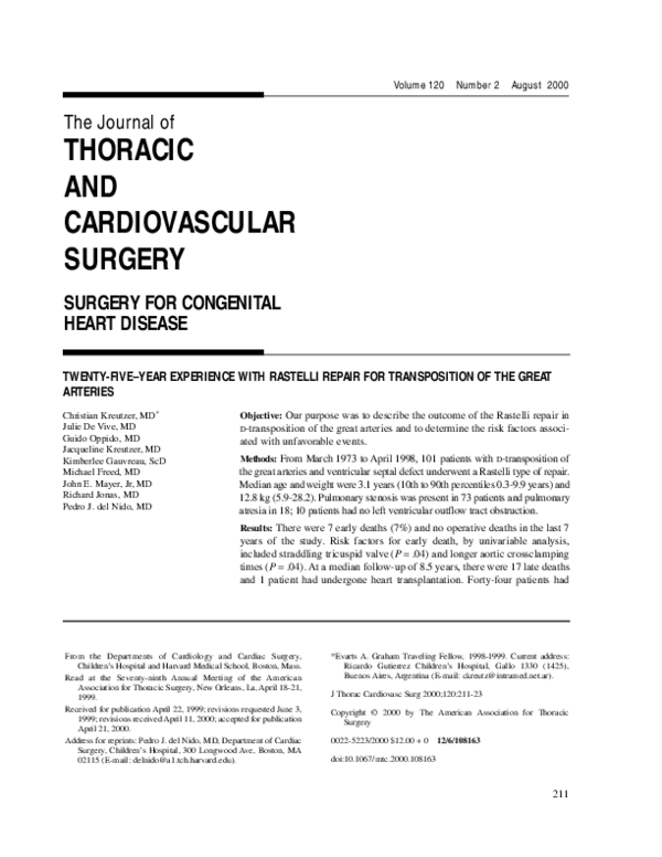 (PDF) Twenty-five–year experience with Rastelli repair for ...