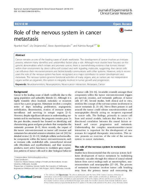 (PDF) Role of the nervous system in cancer metastasis