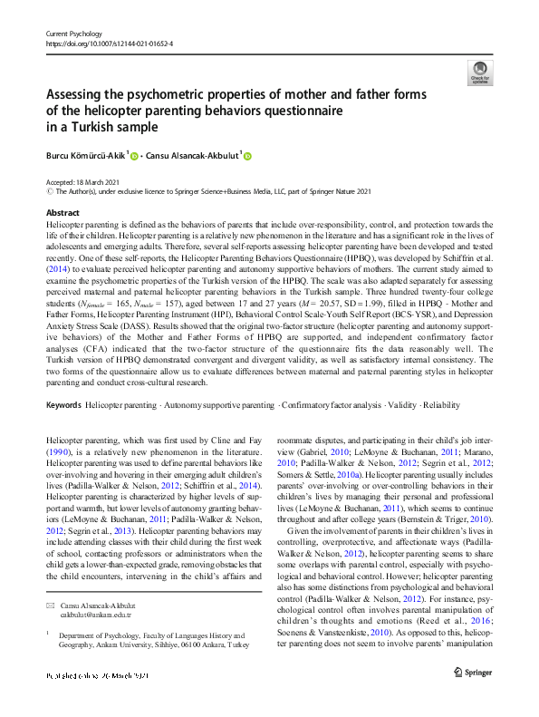 (PDF) Assessing the psychometric properties of mother and father forms ...