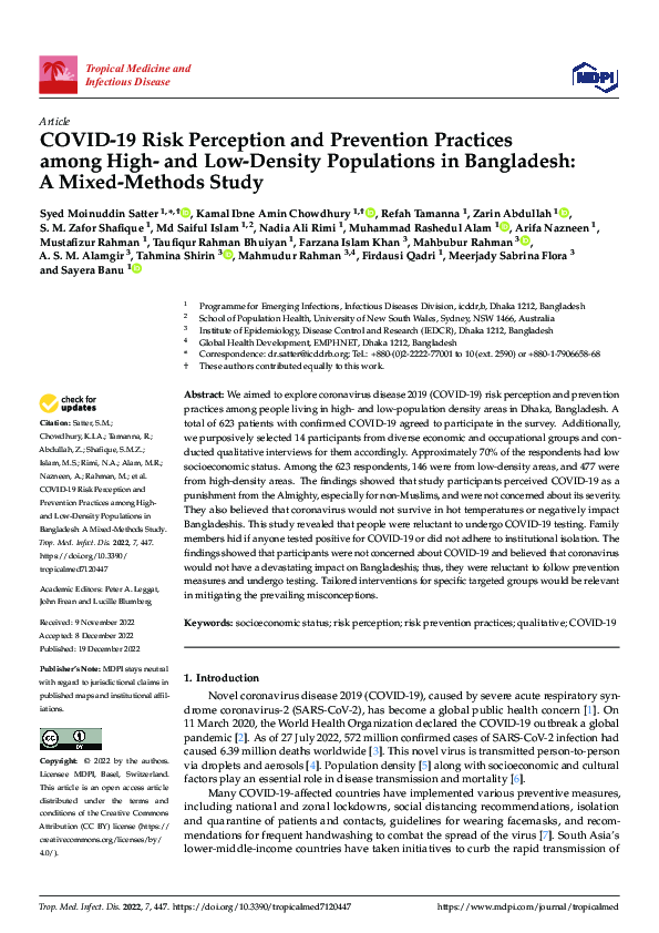 (PDF) COVID-19 Risk Perception and Prevention Practices among High- and ...