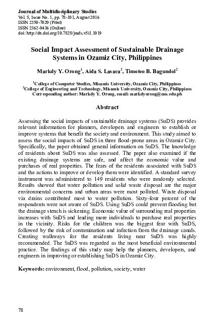 (PDF) Social Impact Assessment of Sustainable Drainage Systems in ...