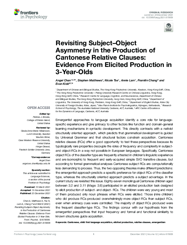 (PDF) Revisiting Subject–Object Asymmetry in the Production of ...