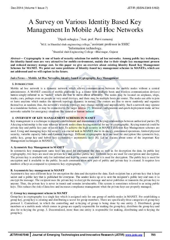 (PDF) A survey on various identity key management in mobile ad hoc networks