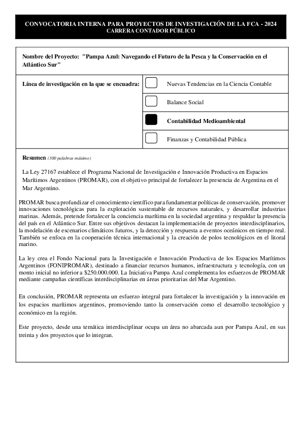 (PDF) CONVOCATORIA INTERNA PARA PROYECTOS DE INVESTIGACIÓN DE LA FCA -2024