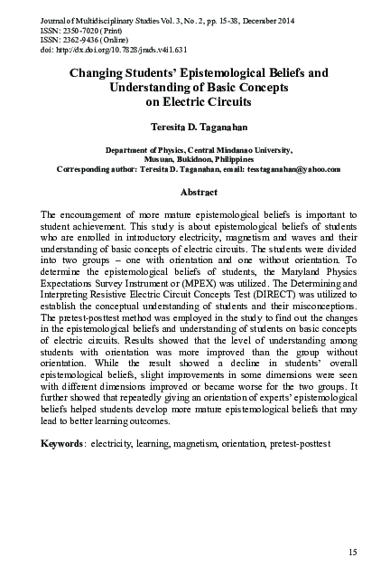 (PDF) Changing Students' Epistemological Beliefs and Understanding of ...