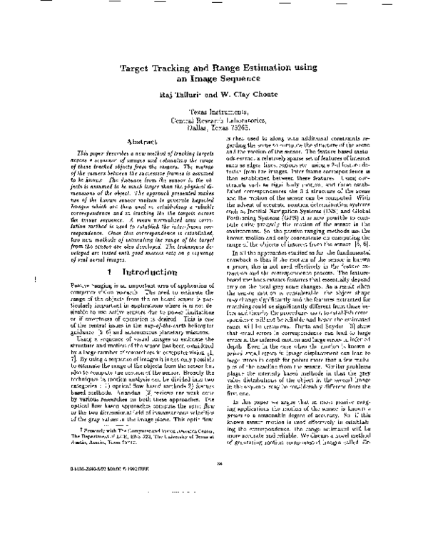 (PDF) Target tracking and range estimation using an image sequence