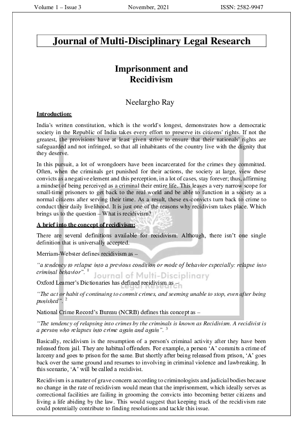 (PDF) Imprisonment and Recidivism