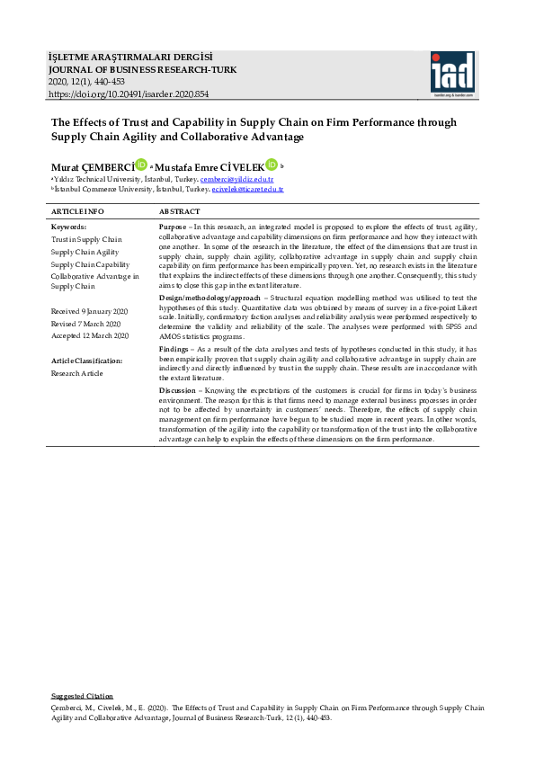 (PDF) The Effects of Trust and Capability in Supply Chain on Firm ...