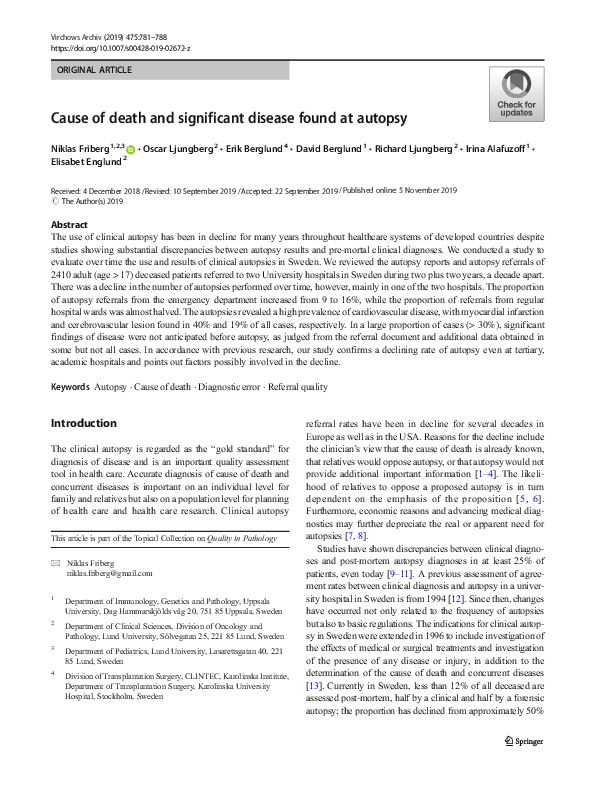 (PDF) Cause of death and significant disease found at autopsy