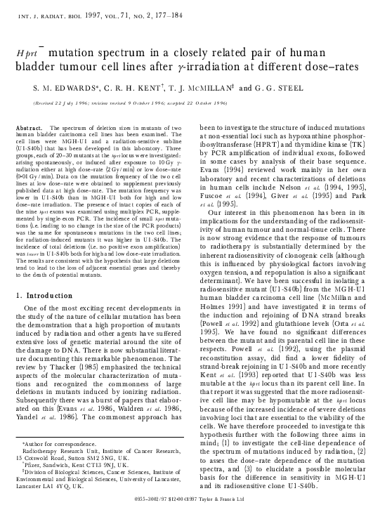 (PDF) Hprt mutation spectrum in a closely related pair of human bladder ...