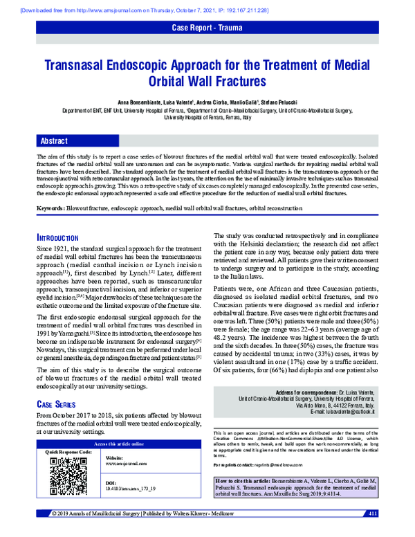 (PDF) Transnasal endoscopic approach for the treatment of medial ...