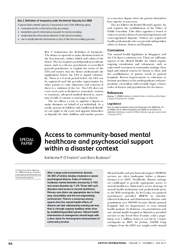 (PDF) Access to community-based mental healthcare and psychosocial ...