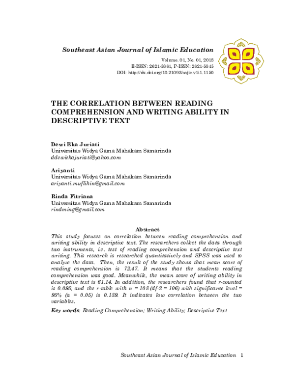 (PDF) The Correlation Between Reading Comprehension and Writing Ability ...