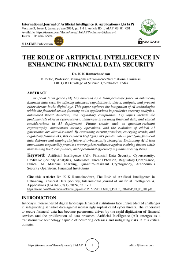 (PDF) THE ROLE OF ARTIFICIAL INTELLIGENCE IN ENHANCING FINANCIAL DATA ...