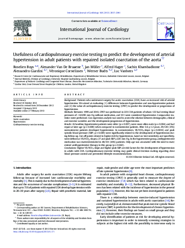 (PDF) Usefulness of cardiopulmonary exercise testing to predict the ...
