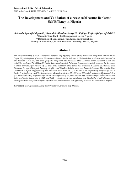 (PDF) The Development and Validation of a Scale to Measure Bankers ...