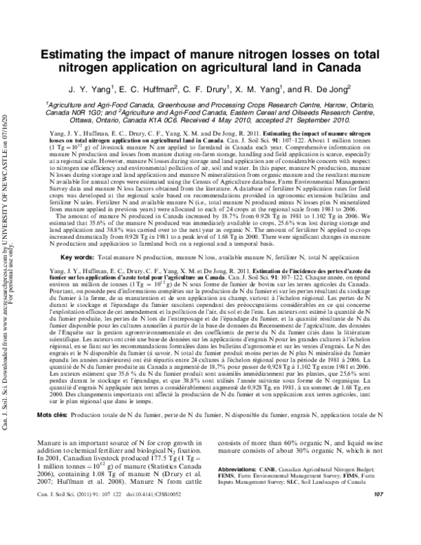 (PDF) Estimating the impact of manure nitrogen losses on total nitrogen ...
