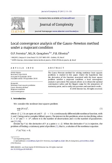(PDF) Local convergence analysis of the Gauss–Newton method under a ...