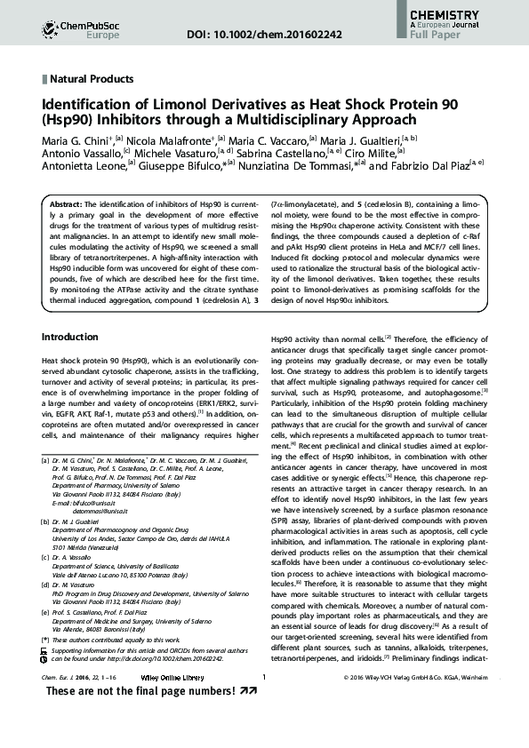 (PDF) Identification of Limonol Derivatives as Heat Shock Protein 90 ...