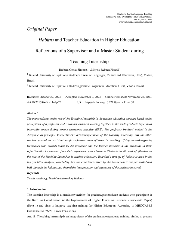 (PDF) Habitus and Teacher Education in Higher Education: Reflections of ...