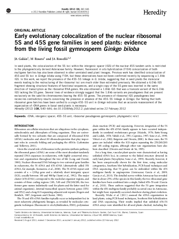 (PDF) Early evolutionary colocalization of the nuclear ribosomal 5S and ...