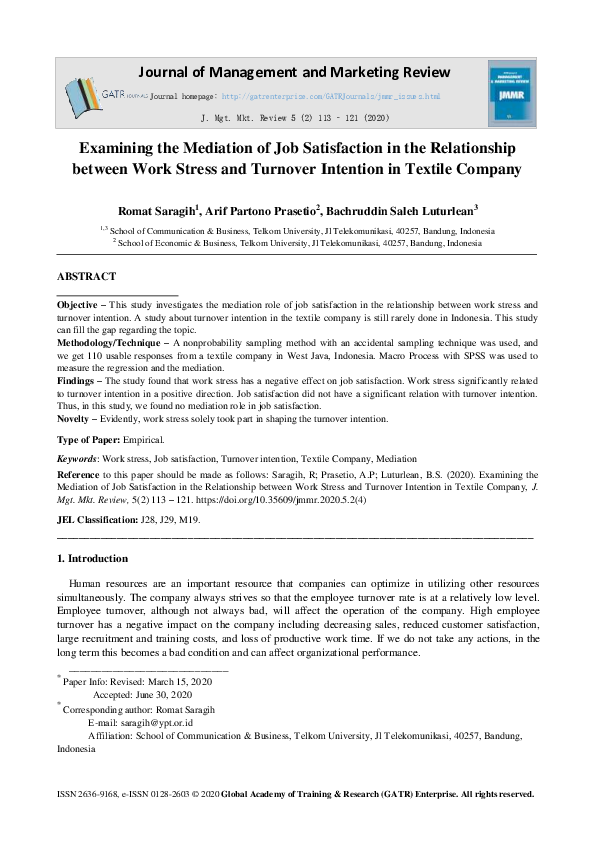 (PDF) Examining the Mediation of Job Satisfaction in the Relationship ...