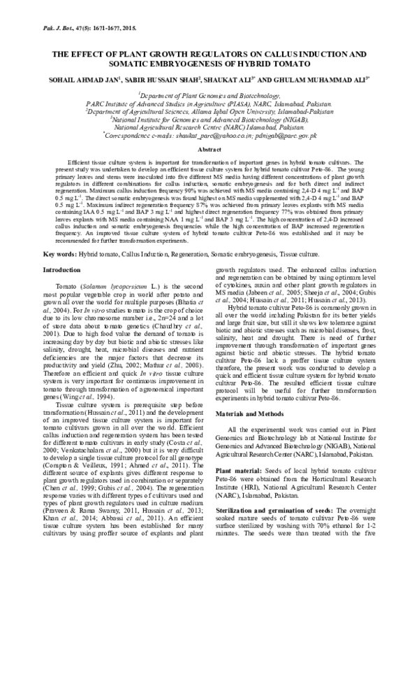 (PDF) The Effect of Plant Growth Regulators on Callus Induction and ...