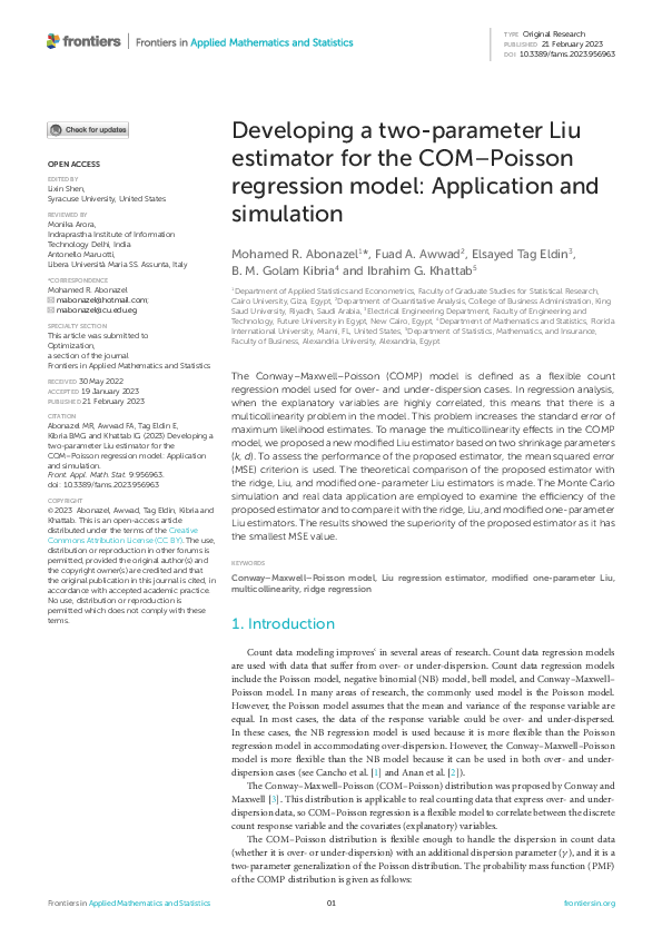 (PDF) Developing a two-parameter Liu estimator for the COM–Poisson ...