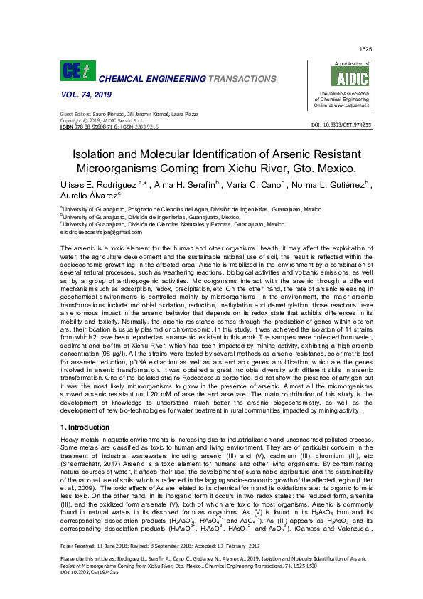 (PDF) Isolation and Molecular Identification of Arsenic Resistant ...