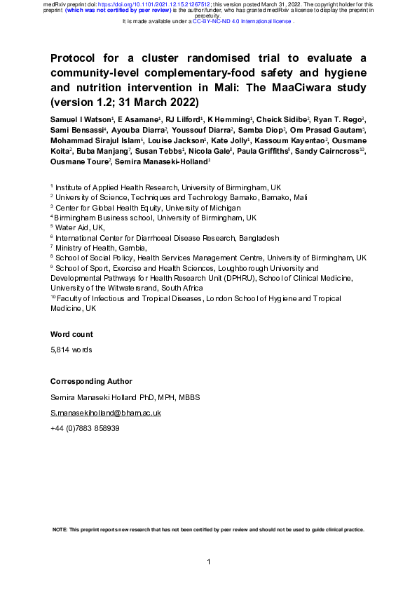(PDF) Protocol for a cluster randomised trial to evaluate a community ...