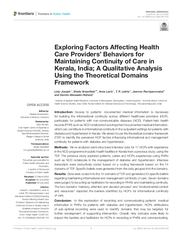 (PDF) Exploring Factors Affecting Health Care Providers' Behaviors for ...