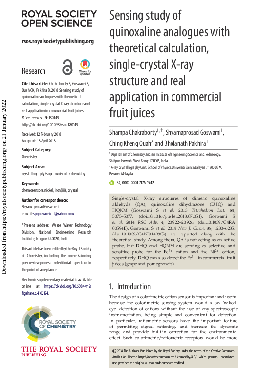 (PDF) Sensing study of quinoxaline analogues with theoretical ...