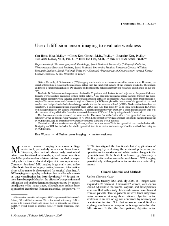 (PDF) Use of diffusion tensor imaging to evaluate weakness