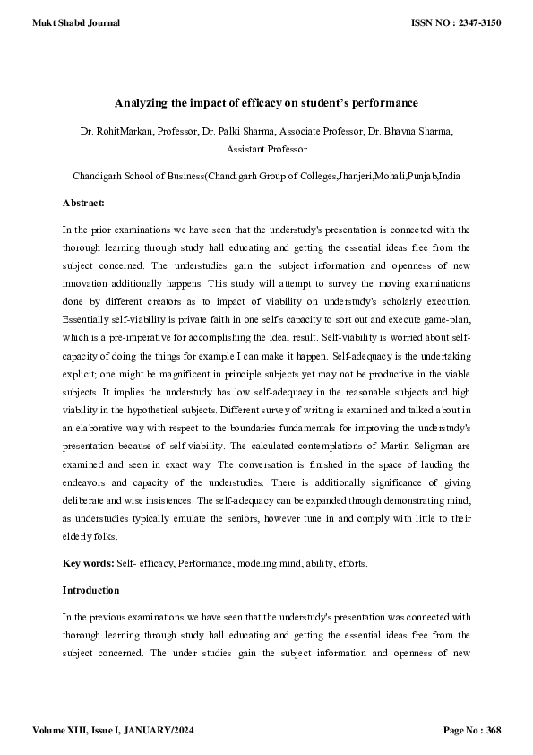 (PDF) Analyzing the impact of efficacy on student's performance