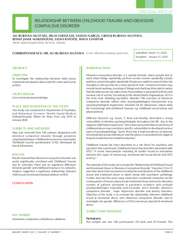 (PDF) Relationship between childhood trauma and obsessive-compulsive ...