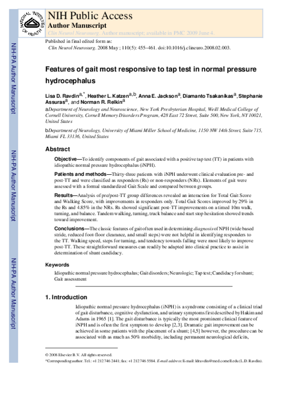 (PDF) Features of gait most responsive to tap test in normal pressure ...