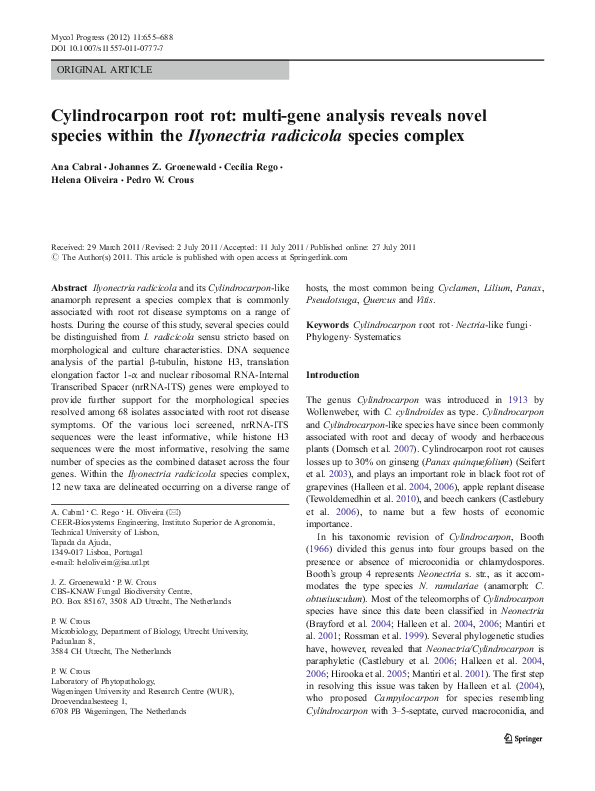 (PDF) Cylindrocarpon root rot: multi-gene analysis reveals novel ...